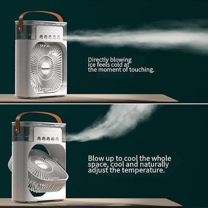 🌬️ 4-in-1 Mist Fan Air Cooler | Portable USB Cooling 💧❄️