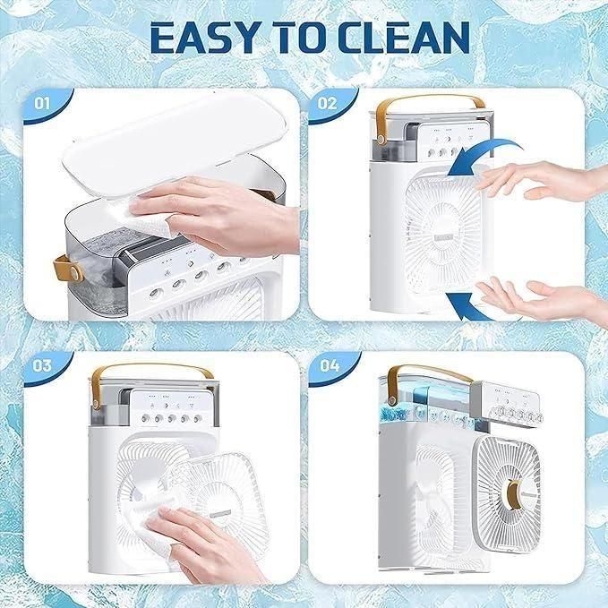 🌬️ 4-in-1 Mist Fan Air Cooler | Portable USB Cooling 💧❄️