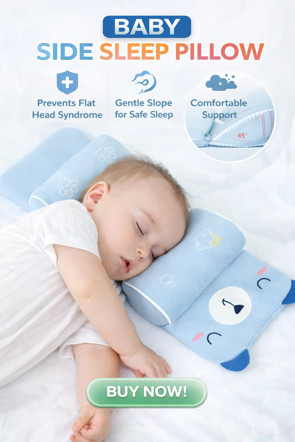💤 Baby Head Support Pillow | Soft Shaping Comfort 🍼💖