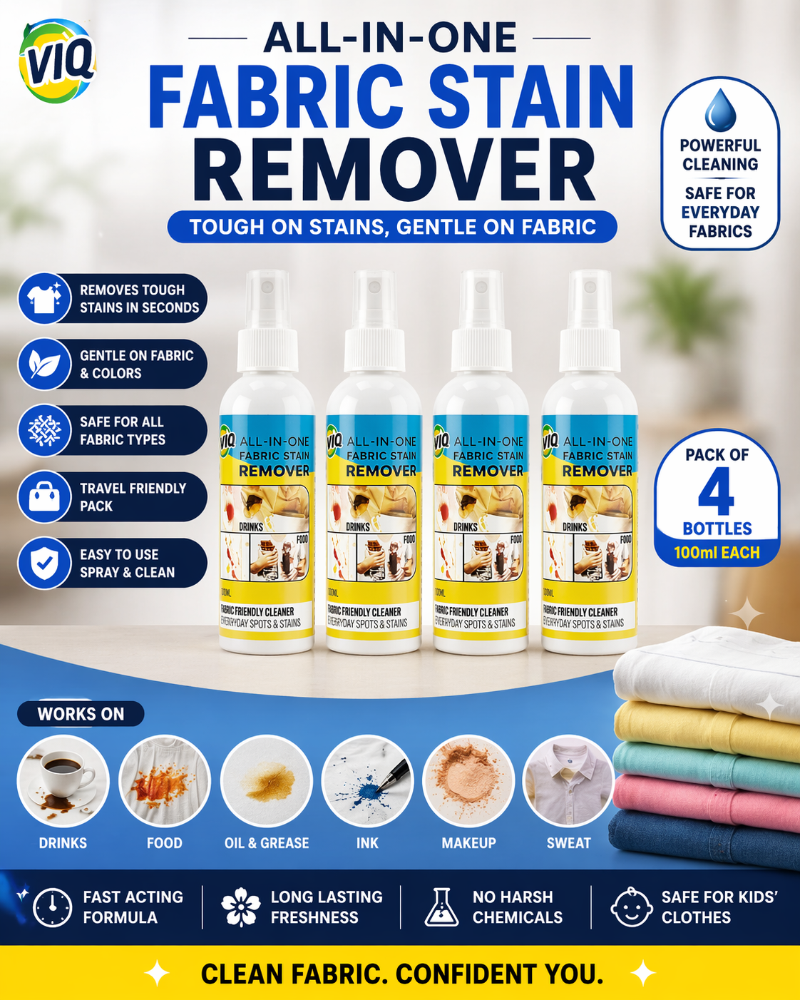 ✨ Instant Stain Eraser 🧼 | All-in-One Fabric Cleaner (Pack of 4)