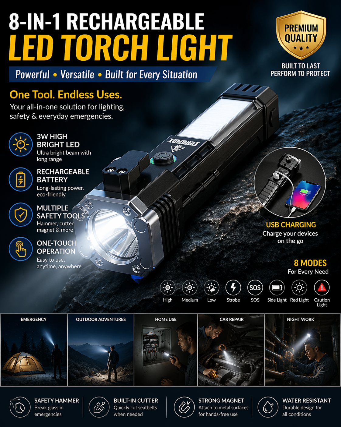 🔦 UltraBright Rechargeable LED Torch | 3W Power Flashlight ⚡