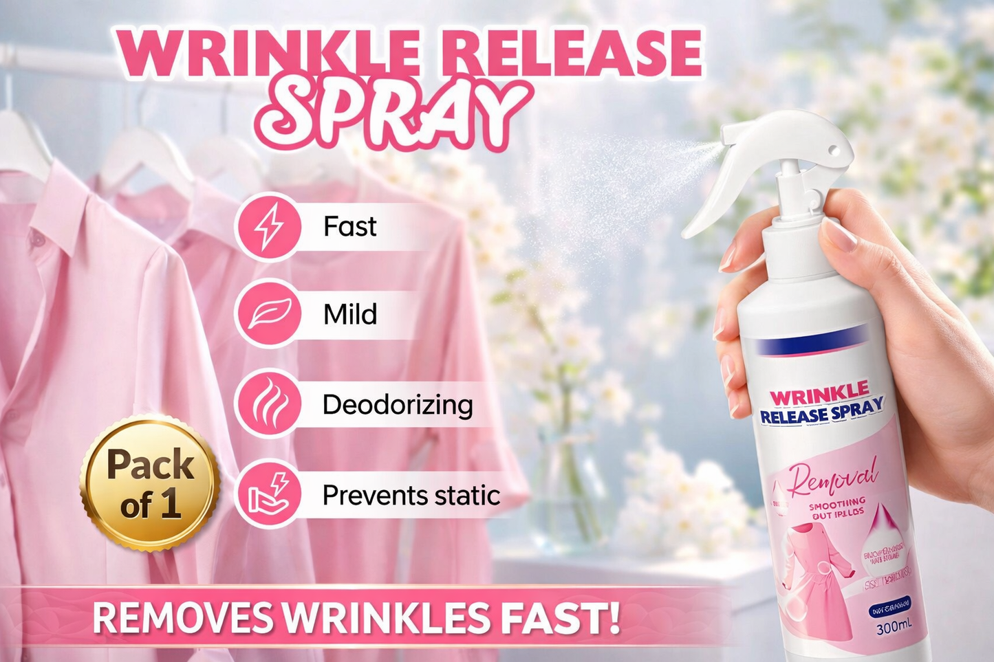 QuickSmooth Wrinkle Release Spray – No Iron Needed 👕✨