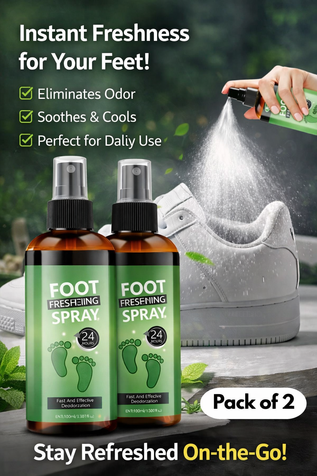 FreshStep Foot Freshening Spray – Long-Lasting Odour Protection 👣✨(Pack of 2)