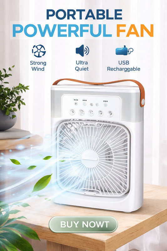 🌬️ 4-in-1 Mist Fan Air Cooler | Portable USB Cooling 💧❄️