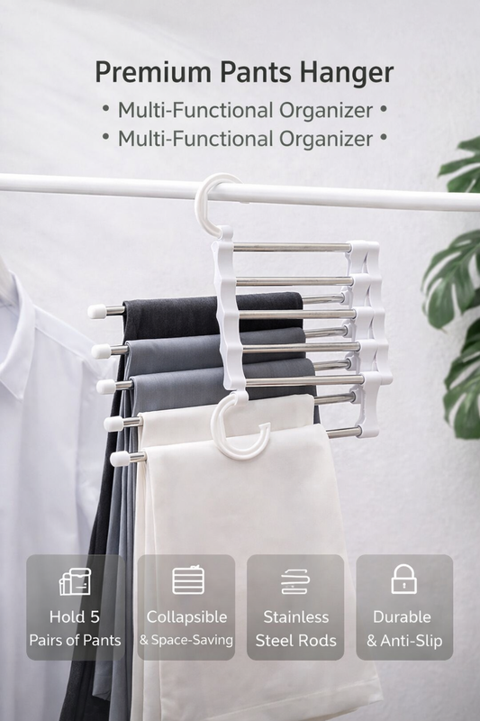 SpaceSaver 5-in-1 Stainless Steel Trouser Hanger 👖✨