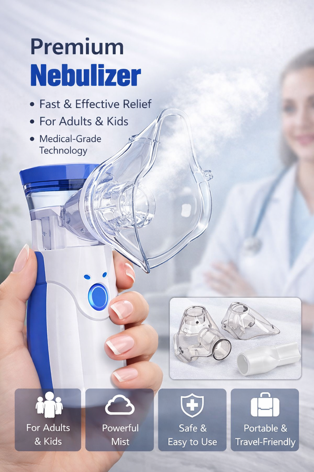 Portable Ultrasonic Rechargeable Mesh Nebulizer – Silent & Fast Relief 🌬️